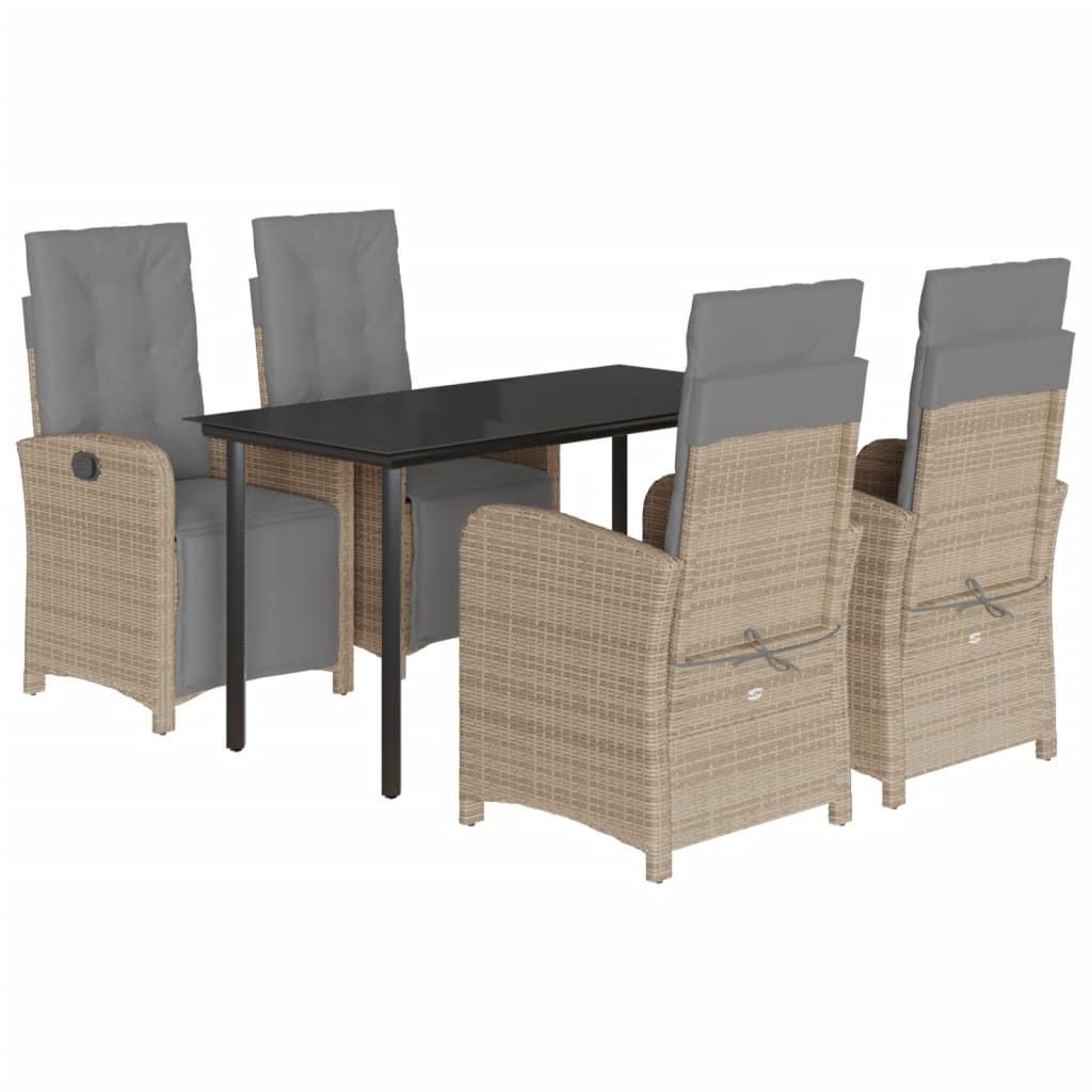 5-tlg. Garten-Essgruppe mit Kissen Beige Poly Rattan